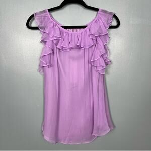 NWT Miguelina Latrice Crinkle Chiffon 100% Silk Blouse Tank Top Lilac Size Small